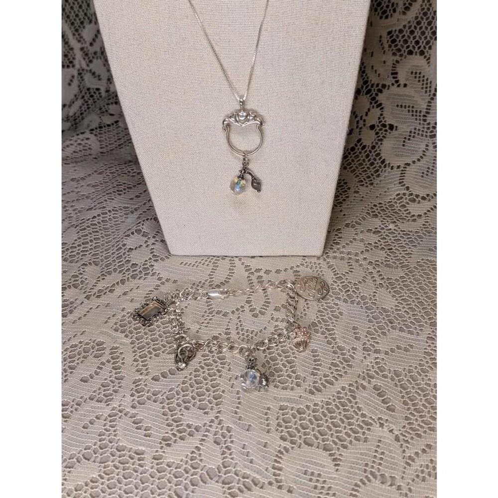 Vintage Sterling Silver Necklace & Charm Bracelet Set